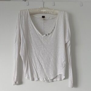 Free People White V-Neck Long Sleeve Top